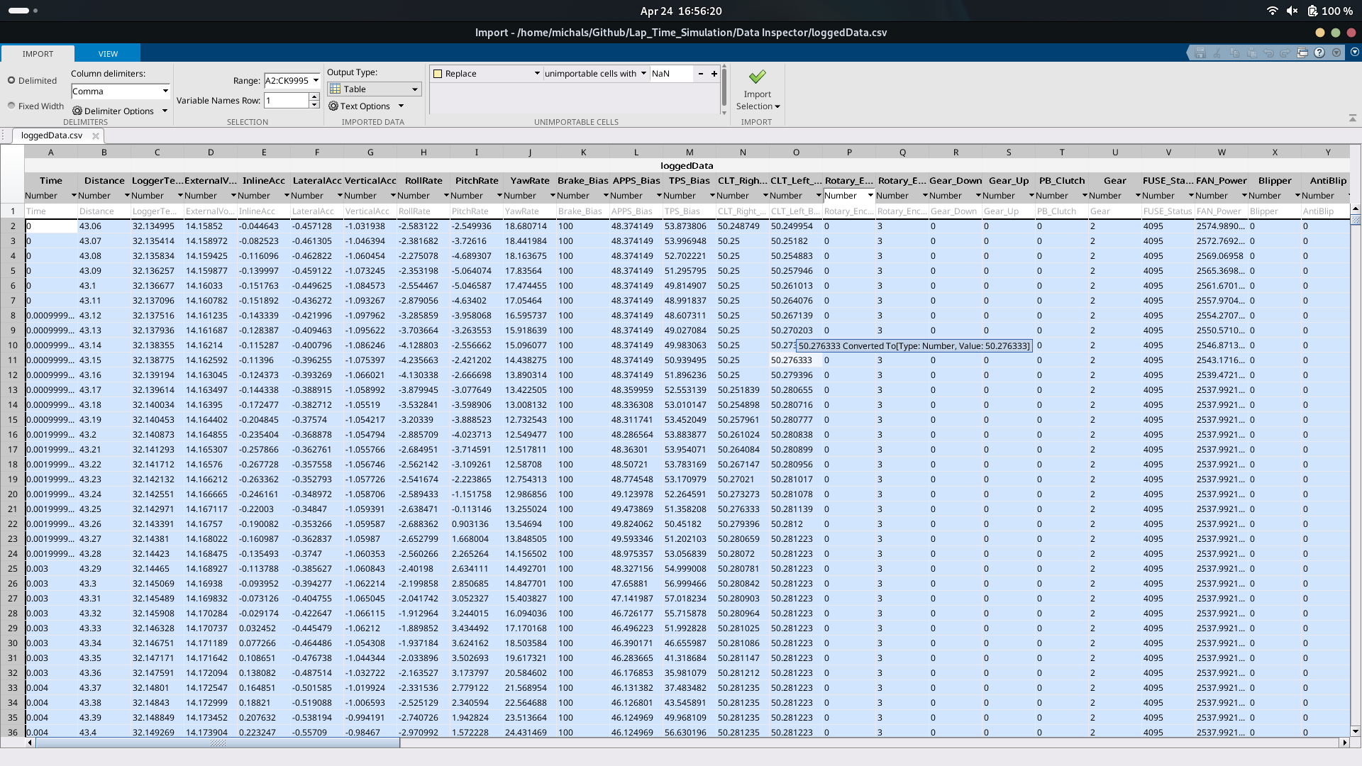 Struktura pliku loggedDataTest